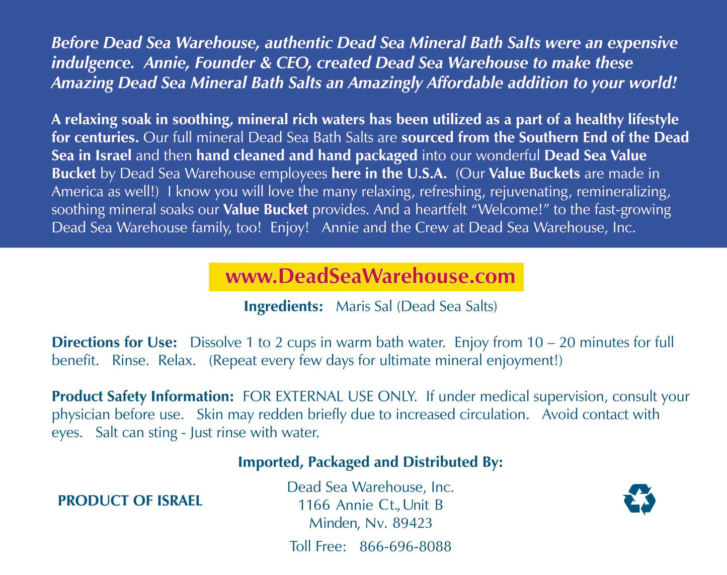 Dead Sea Warehouse-Amazing Minerals Dead Sea Bath Salts,100% Full Mineral Therapeutic Bath Salts, Detoxifying & Moisturizing, Exfoliating for Dry Skin, Unscented(5 lbs)