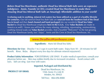 Dead Sea Warehouse-Amazing Minerals Dead Sea Bath Salts,100% Full Mineral Therapeutic Bath Salts, Detoxifying & Moisturizing, Exfoliating for Dry Skin, Unscented(5 lbs)