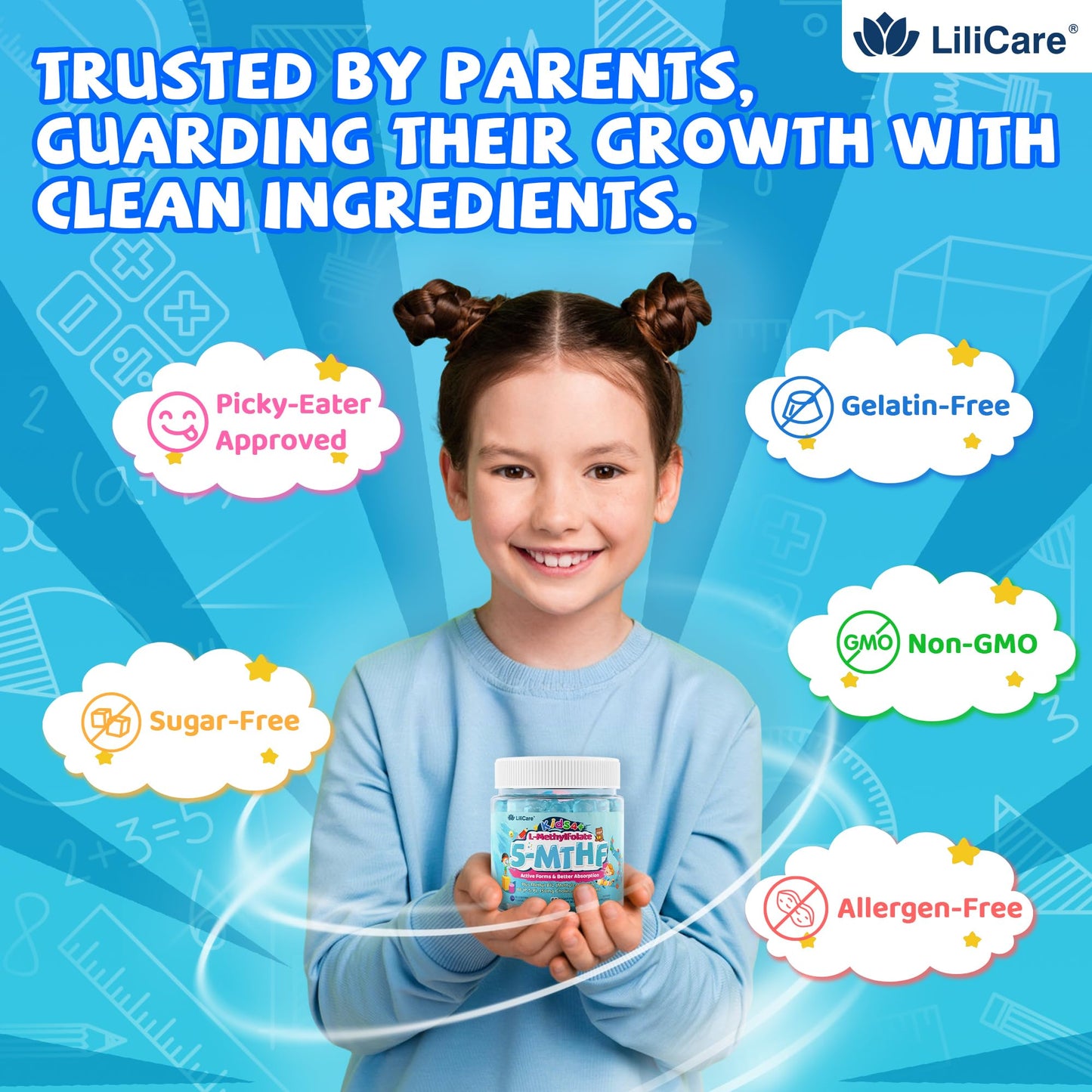L Methylfolate for Kids Gummies, Active 5-MTHF + Methyl B12, B6, Choline & Vegan DHA, Methylated Vitamins for Kids, MTHFR Supplement Support Mood, Bēhavior, Cognition, Brain, Focus, Sugar Free, 2 Pack