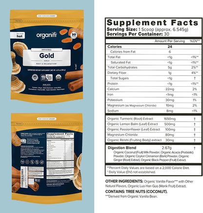Organifi: Gold - Superfood Supplement Powder- 90 Servings (3 Pack) - Stress Support, Better Rest, Relaxation and Promotes Restful Sleep - Turmeric and Reishi Infused