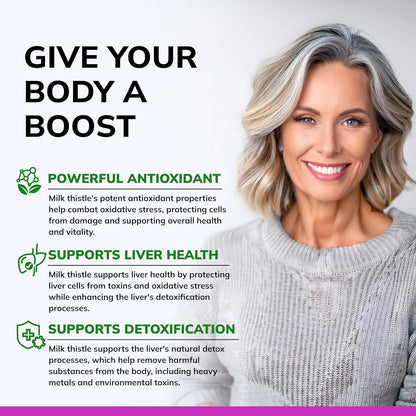 Milk Thistle Supplement - 200 Capsules - Silymarin Extract for Liver Detox | 4X Concentrated Extract - 4:1 Milk Thistle Seed Powder Herb Pills - Support Liver Cleanse - 250mg Per Capsule