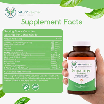 Glutathione Symmetry | S-Acetyl Glutathione Supplement | Antioxidants & Detoxification Supplement | Natural Cellular Support | All-Natural, Vegan, Non-GMO, 120 caps