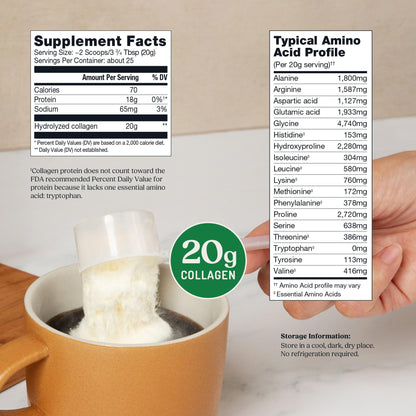 Bulletproof Unflavored Collagen Peptides Powder, 20g Grass-Fed Collagen Protein and Amino Acids for Skin, Bones and Joints, 17.6 Ounces