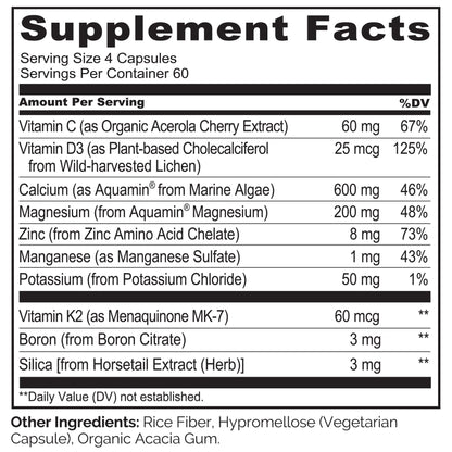 NATURELO Calcium Supplement - with Vitamin C, Vitamin D3, K2, and Calcium Magnesium Zinc for Bone Strength with Calcium 600mg - Plant-Based, 120 Vegetarian Capsules, Non-GMO, Soy & Gluten-Free