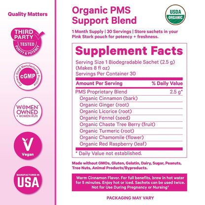 Pink Stork Organic PMS Tea for Hormone Balance, Mood Swings, Bloating, and Period Regularity - 8 Herbs - Vitex, Red Raspberry Leaf, Chamomile - Caffeine-Free - 15 Sachets, Hot or Iced