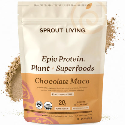 Sprout Living Epic Protein, Plant Based Protein & Superfoods Powder, Vanilla Lucuma Powder | 20 Grams Organic Protein Powder, Vegan, Non Dairy, Non-GMO, Gluten Free, Low Sugar (1 Pound, 12 Servings)