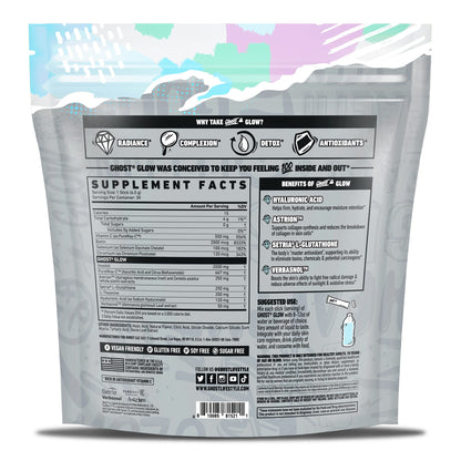 GHOST Glow Sticks: Beauty and Detox Supplement - 30 On-The-Go Stick Packs, Mango Margarita - Hyaluronic Acid, Biotin & L-Theanine for Skin-Boosting Support - Sugar Free, Gluten Free
