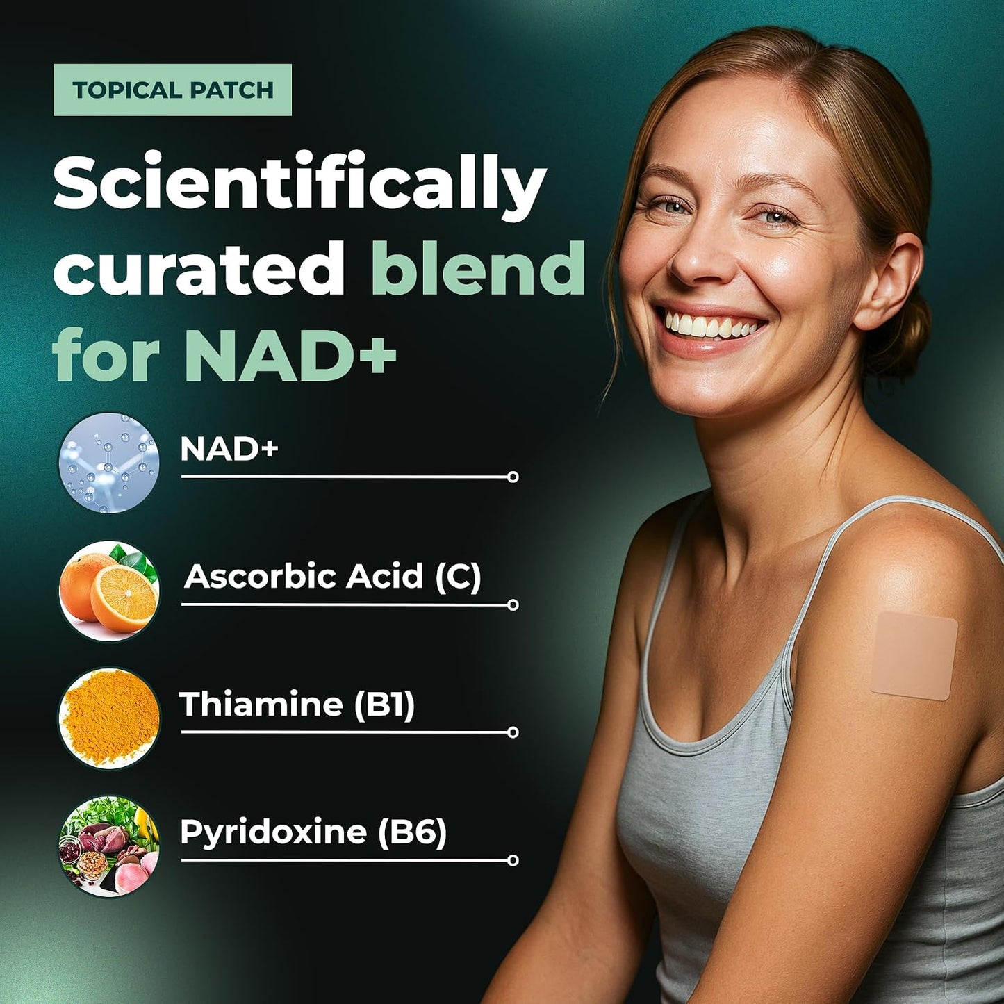 NAD Patches for Women & Men | NAD+ Patch for Energy & Healthy Aging | With CoQ10 & Nicotinamide, 60 Day Supply