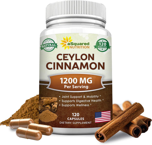 Natural Ceylon Cinnamon 1200mg Per Serving - 120 Capsules, True Cinnamon from Sri Lanka, Extract Supplement Pills Promotes Heart Health