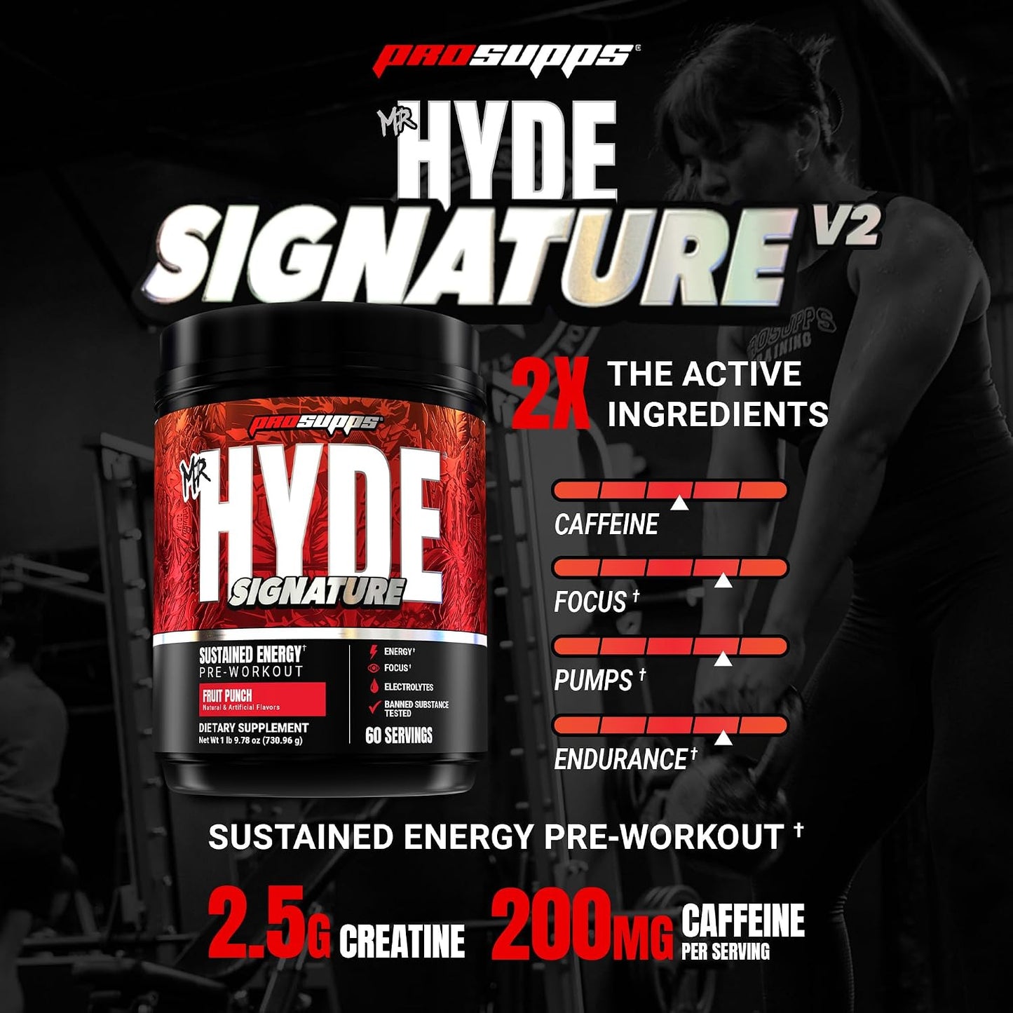 ProSupps Mr. Hyde Signature V2, Pre Workout Powder with Creatine, Beta Alanine & Caffeine - Performance, Energy & Hydration - Clean Fitness & Gym Supplements for Men & Women (Fruit Punch, 60 Servings)