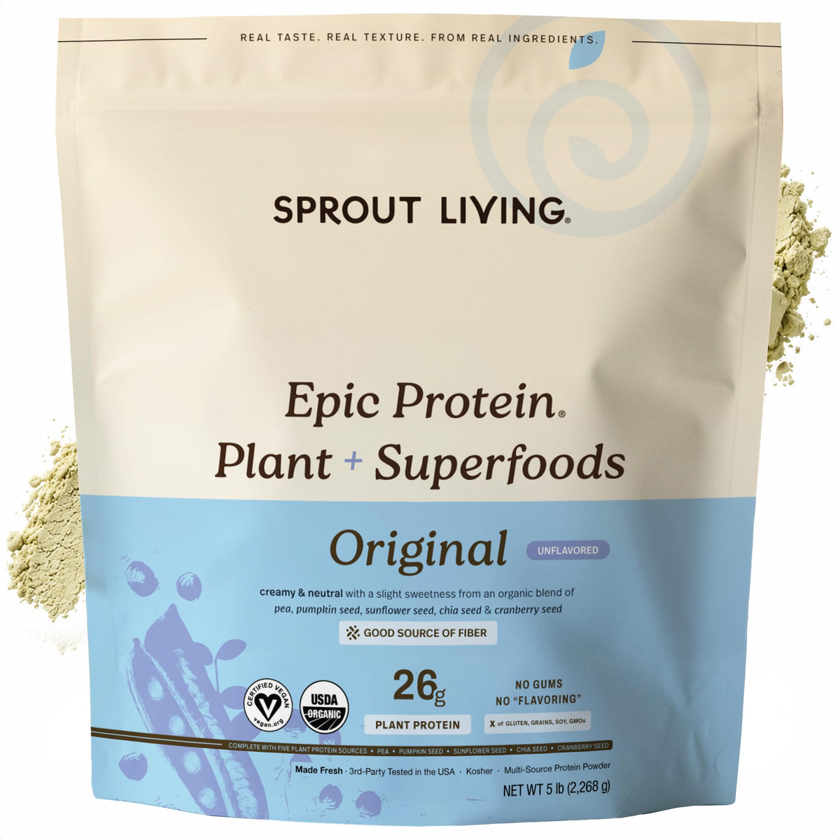 Sprout Living Epic Protein, Plant Based Protein & Superfoods Powder, Vanilla Lucuma Powder | 20 Grams Organic Protein Powder, Vegan, Non Dairy, Non-GMO, Gluten Free, Low Sugar (1 Pound, 12 Servings)