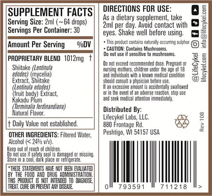 Lifecykel - Shiitake Mushroom Extract with Kakadu Plum- Hair, Skin & Nail Support, Anti Aging Supplement- 100% Organic Mushrooms, Immune Boosting, Vitamin C Made in The US- 2 Fl oz(Packaging May Vary)