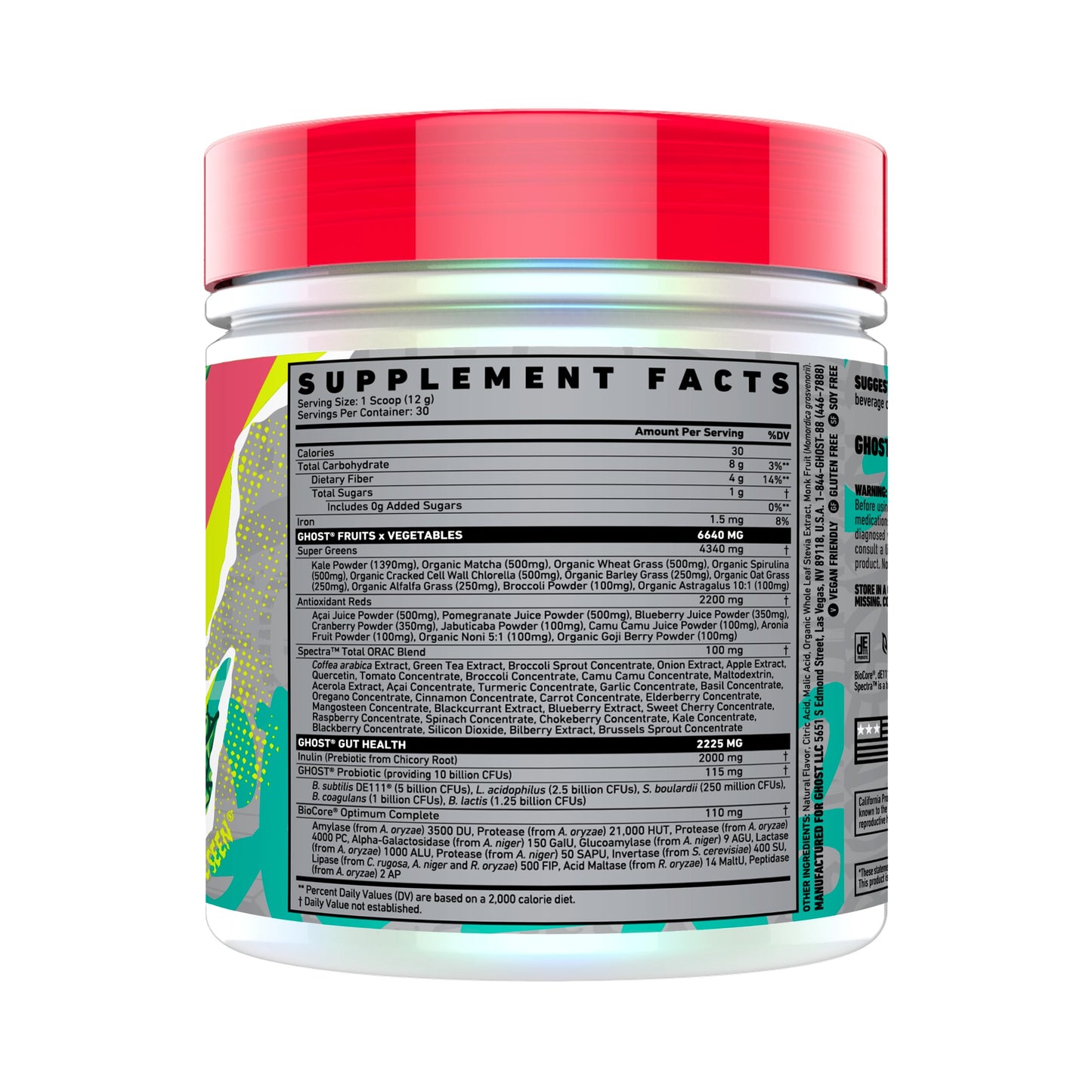 GHOST Greens Powder, Guava Berry - 30 Servings - 19 Superfood Greens & Reds Powder, Fruits, Vegetables, Spirulina, & Chlorella, Prebiotics, 10 Billion CFU Probiotic & Digestive Enzymes - Gluten-Free