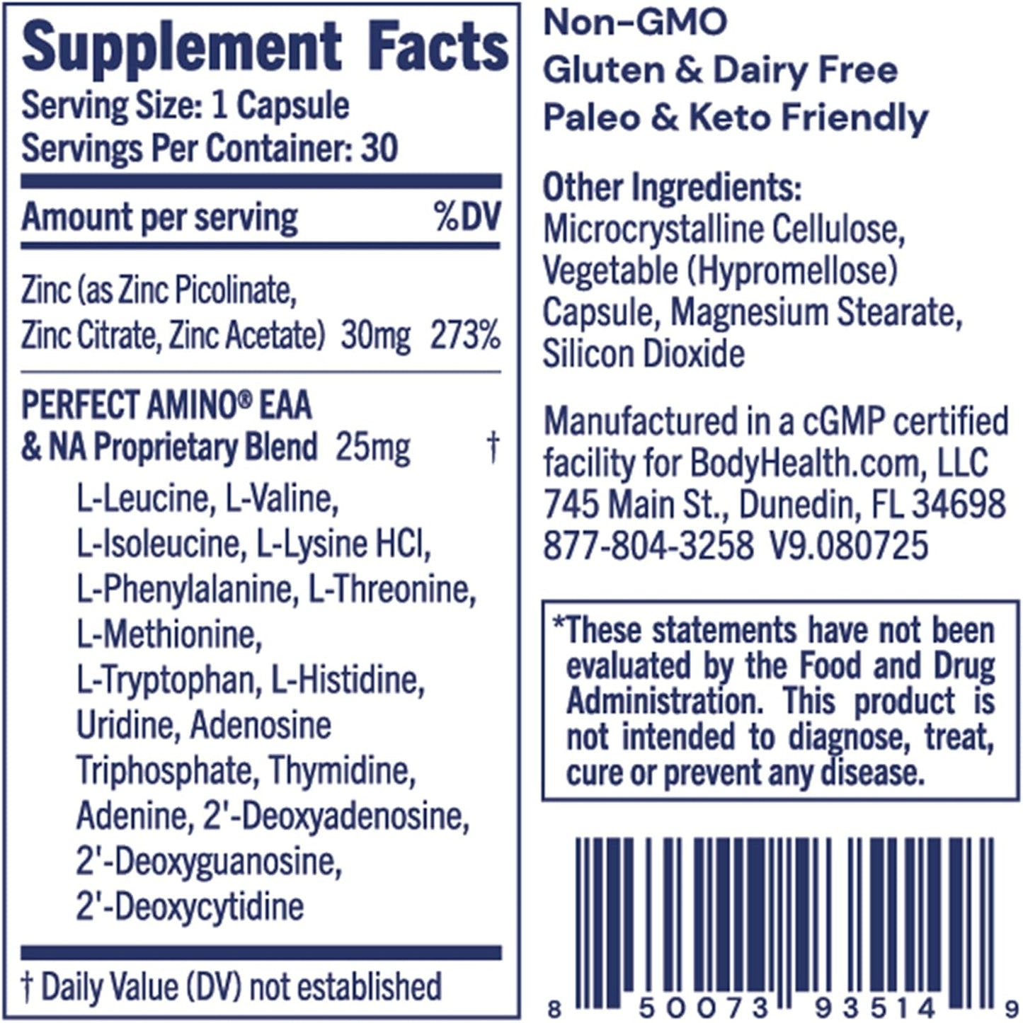BodyHealth Zinc 30mg - Supplement for Growth & Development, Antioxidant Activity - Natural Immune Defense & Cellular Health - 30 Capsules