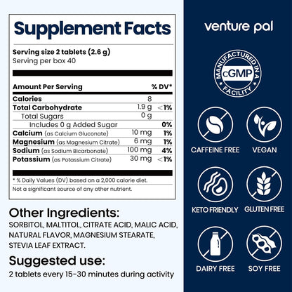 Venture Pal Chewable Electrolyte Tablets, 80 Count, Fast-Dissolve, Variety | Sugar Free Stick Salt Tablets, Gluten Free, Variety Pack for Rapid Hydration, Hiking, Outdoor Running, Keto & Vegan Friendly