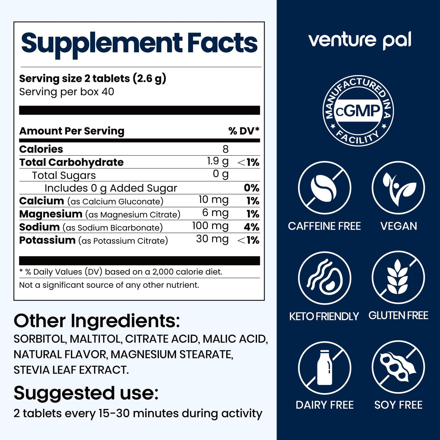 Venture Pal Chewable Electrolyte Tablets, 80 Count, Fast-Dissolve, Variety | Sugar Free Stick Salt Tablets, Gluten Free, Variety Pack for Rapid Hydration, Hiking, Outdoor Running, Keto & Vegan Friendly