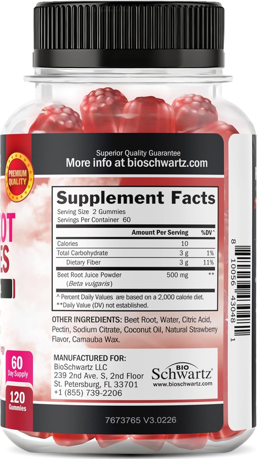 Sugar Free Beet Root Gummies - Strawberry Flavor, 120 Count