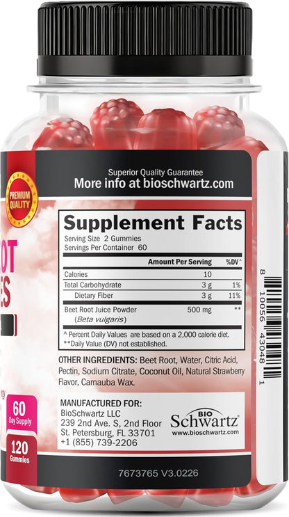 Sugar Free Beet Root Gummies - Strawberry Flavor, 120 Count