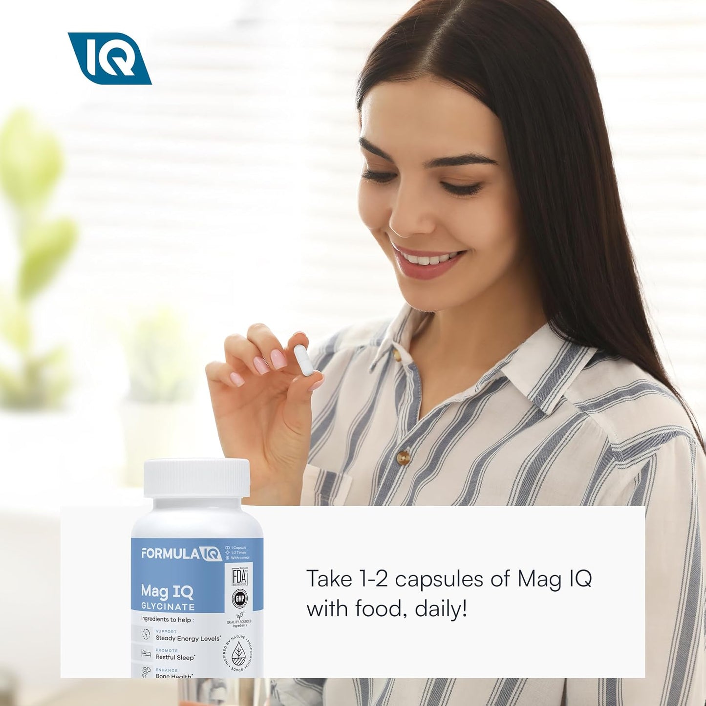 Formula IQ - Mag IQ Glycinate - Magnesium Bisglycinate Chelate TRAACS - High Absorption Magnesium Glycinate Supplement - Sleep, Daily Energy, & Bone Wellness - 60 Capsules