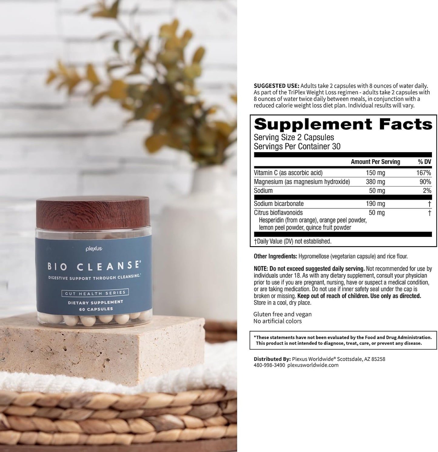 Bio Cleanse 60 Capsules Bottle - Helps Cleanse The Gastrointestinal Tract, Reduces Gas, Bloating, Occasional GI Discomfort by Plexus