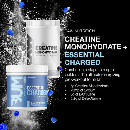 RAW Nutrition Creatine Monohydrate & Blue Rathberry Pre-Workout Powder Bundle