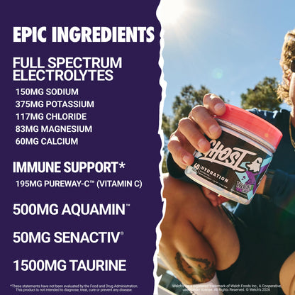 GHOST Hydration Sticks, Electrolyte Powder Packets, Sonic Cherry Limeade - 24 Sugar Free Instant Electrolyte Drink Mix - Caffeine-Free Daily Hydration & Immune Support with Clean Formula