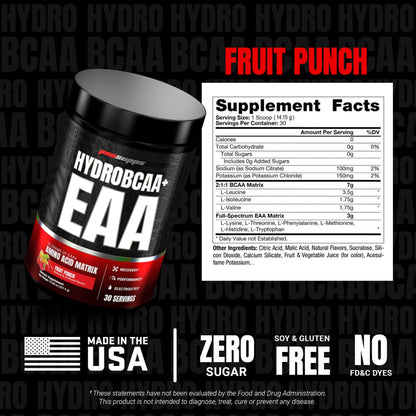 ProSupps HydroBCAA Essential Amino Acids Powder, Fruit Punch - Workout Supplement with BCAA, EAAs & Electrolytes for Hydration & Recovery - Stimulant-Free, Soy & Gluten-Free - 30 Servings