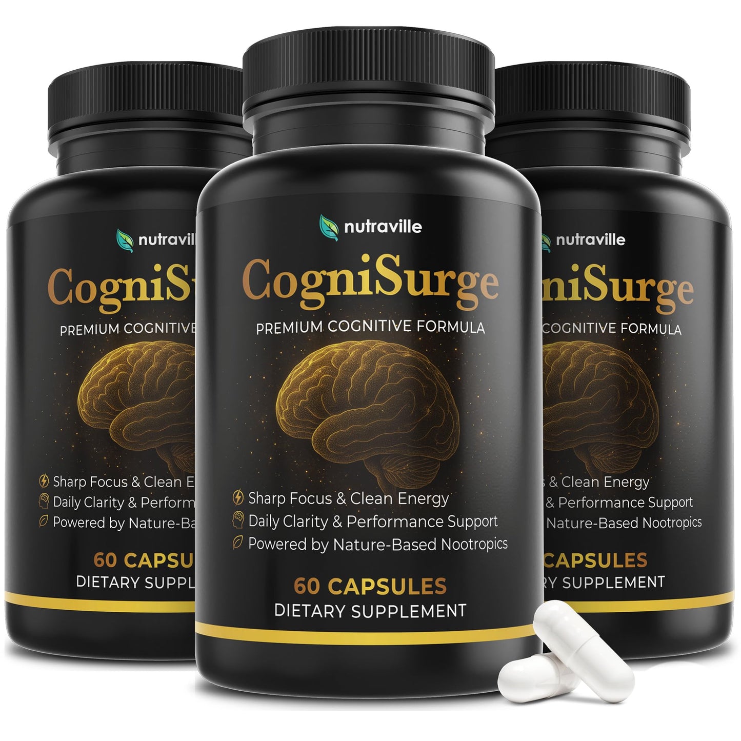 CogniSurge Nootropics Brain Support Supplement for Memory and Focus | Nature-Powered Lion's Mane Supplement Capsules with Shilajit, No Caffeine or Stimulants, 60 Count