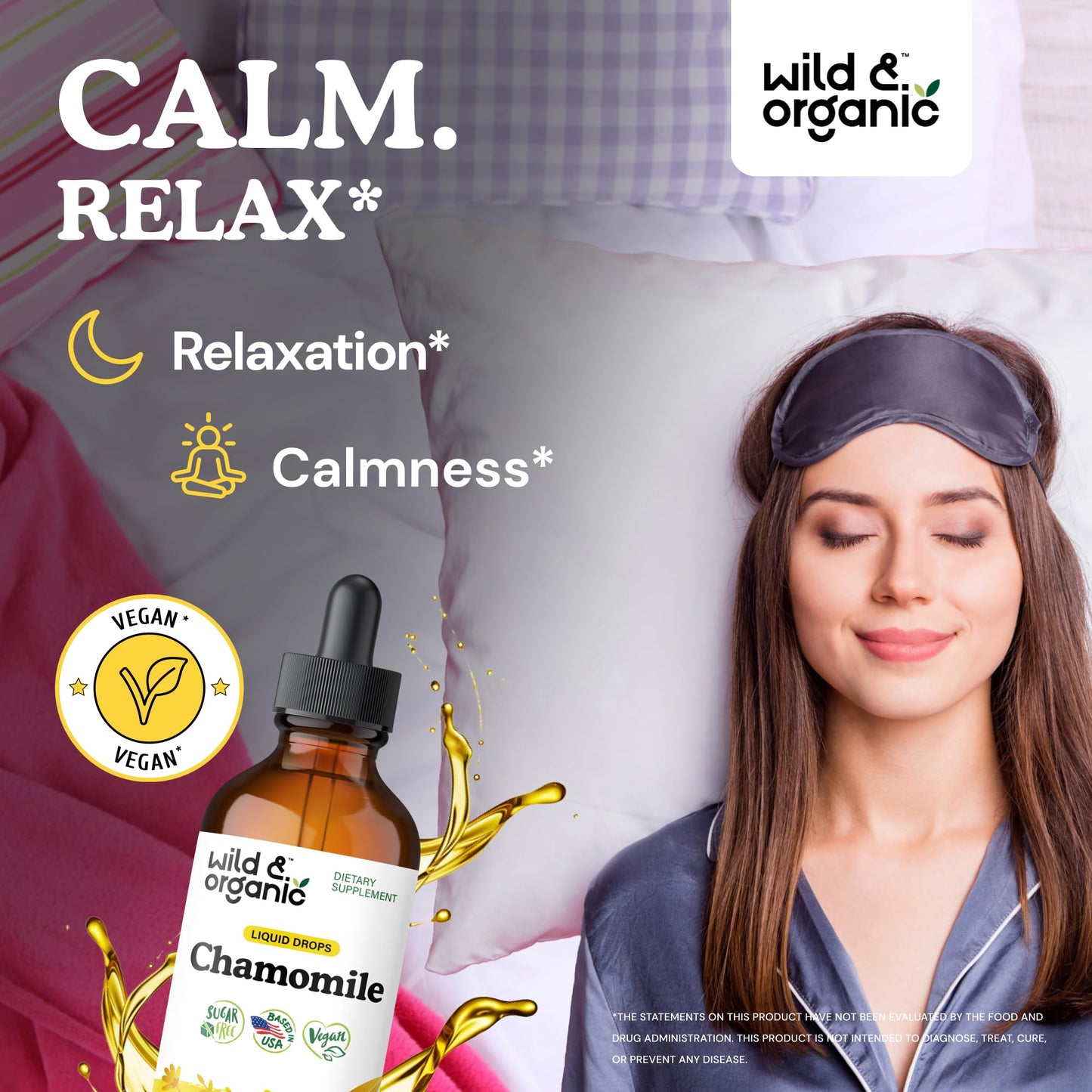 Wild & Organic Chamomile Flowers Drops - Add to Tea for Relaxation Support - 500 mg Chamomile Extract Liquid Drops - Calming Herbal Supplement - 56-Day Supply - Vegan, Sugar & Alcohol-Free - 4 fl oz