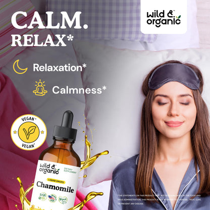 Wild & Organic Chamomile Flowers Drops - Add to Tea for Relaxation Support - 500 mg Chamomile Extract Liquid Drops - Calming Herbal Supplement - 56-Day Supply - Vegan, Sugar & Alcohol-Free - 4 fl oz