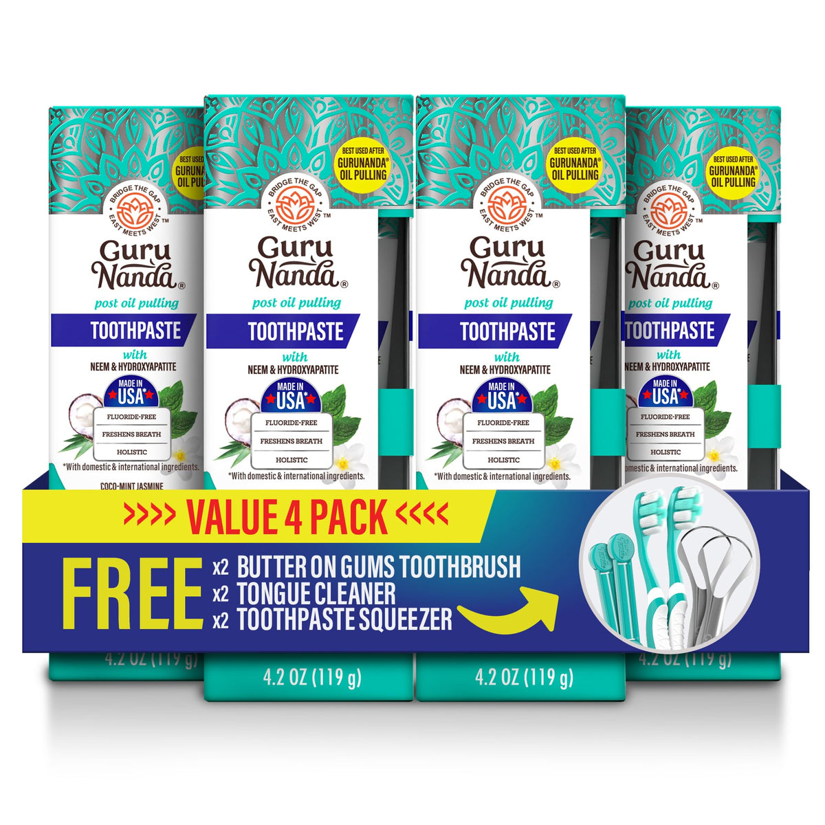 GuruNanda Hydroxyapatite Toothpaste with Neem, SLS & Fluoride Free, 4.2oz