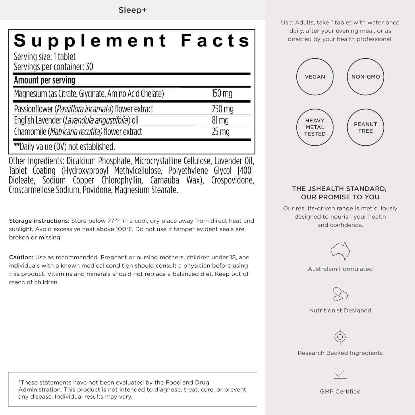 JSHealth Sleep Aid with Magnesium, Lavender & Passionflower, 60 Tablets | Sleep Supplement for Adults, Non-Drowsy Supplement Calms Body & Mind