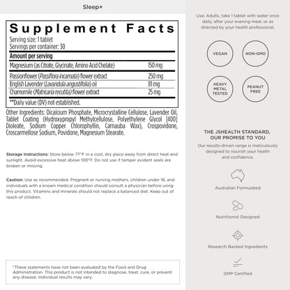 JSHealth Sleep Aid with Magnesium, Lavender & Passionflower, 60 Tablets | Sleep Supplement for Adults, Non-Drowsy Supplement Calms Body & Mind