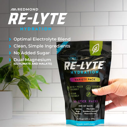 REDMOND Re-Lyte Sugar Free Electrolyte Powder Packets (Variety Pack) 30ct | Zero Sugar Electrolytes, Hydration Packets