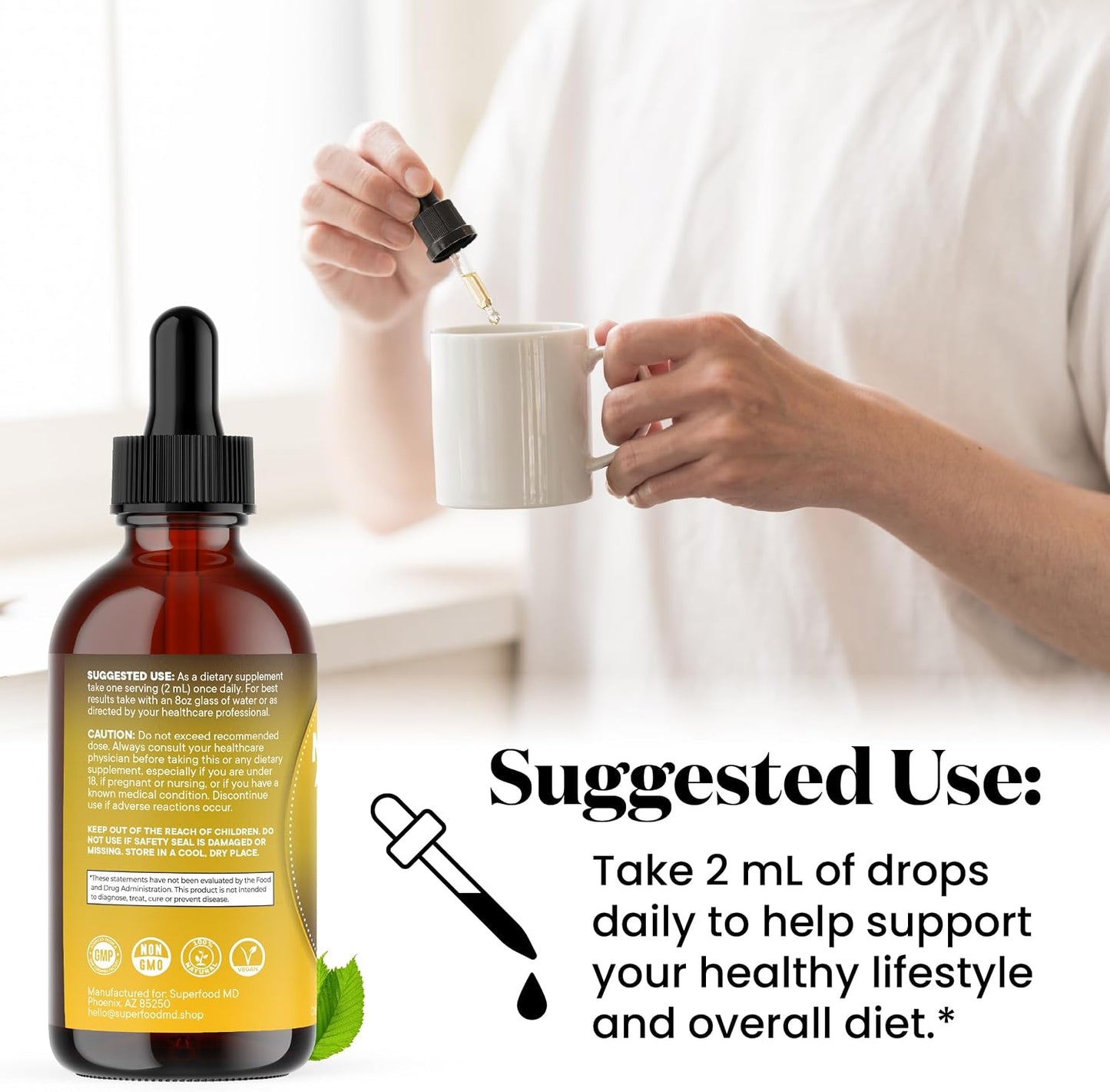 Superfood MD Maca Root Liquid Drops with Ashwagandha, Nettle, Fenugreek, Beet Root and L-Arginine Liquid Multivitamin for Women and Men - 8 Oz
