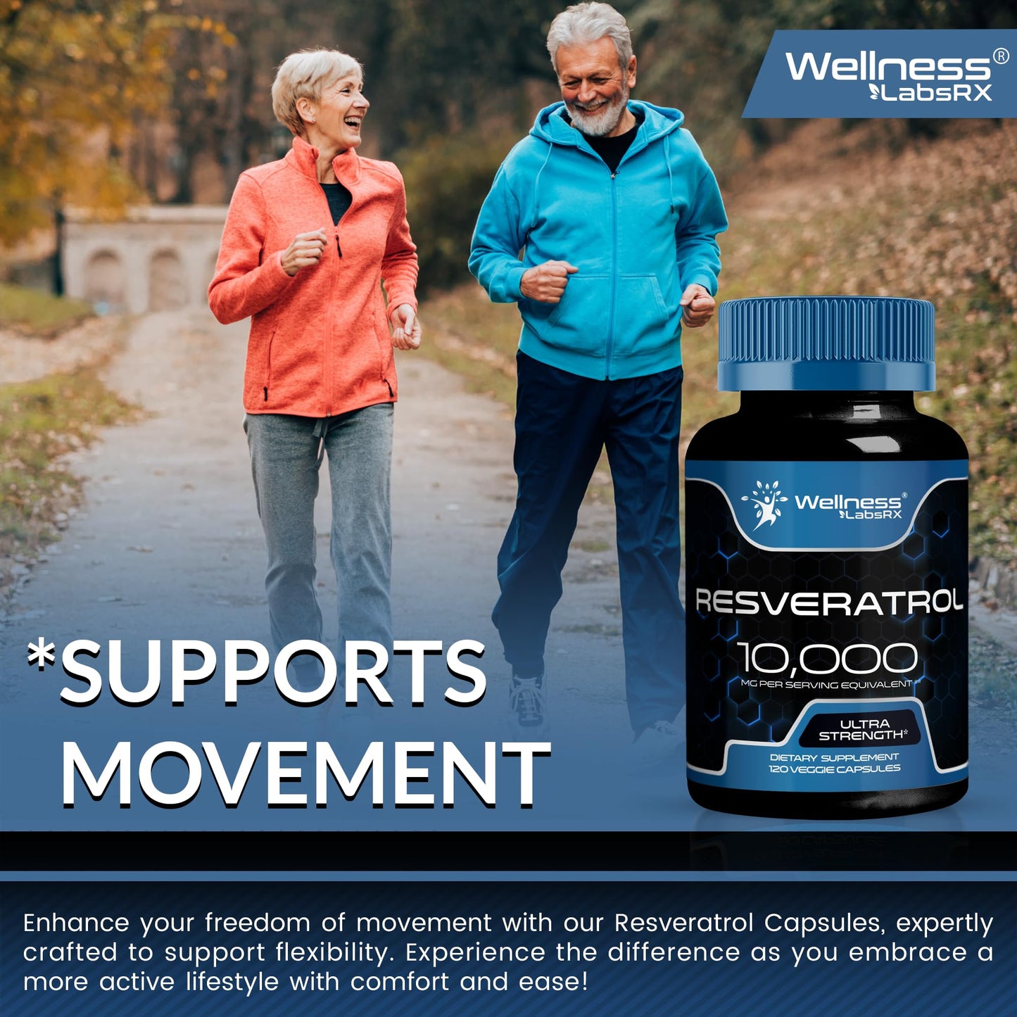 WELLNESS LABSRX Resveratrol Supplement 1000mg, 120 Capsules (60 Days Supply), Ultra-Strength High Purity Trans-Resveratrol for Healthy Aging, Anti-Aging and Heart Health Support - Vegan, Keto