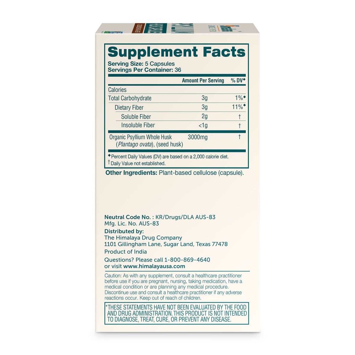 Himalaya Organic Psyllium Whole Husk Fiber Supplement,Unflavored,12 oz
