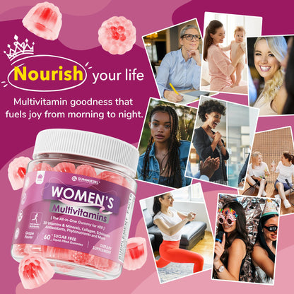 Womens Multivitamin Gummy, Methylated Multivitamin for Women, GLP-1 Friendly, Biotin, Iron, Collagen, Methylfolate, B Complex, Women's Complete Support, Hair Skin and Nails Vitamins, No Sugar, 60 Cts