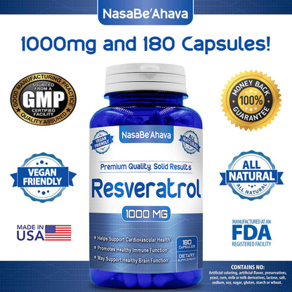 NASA Beahava 100% Pure Resveratrol - 1000mg Per Serving Max Strength (180 Capsules)