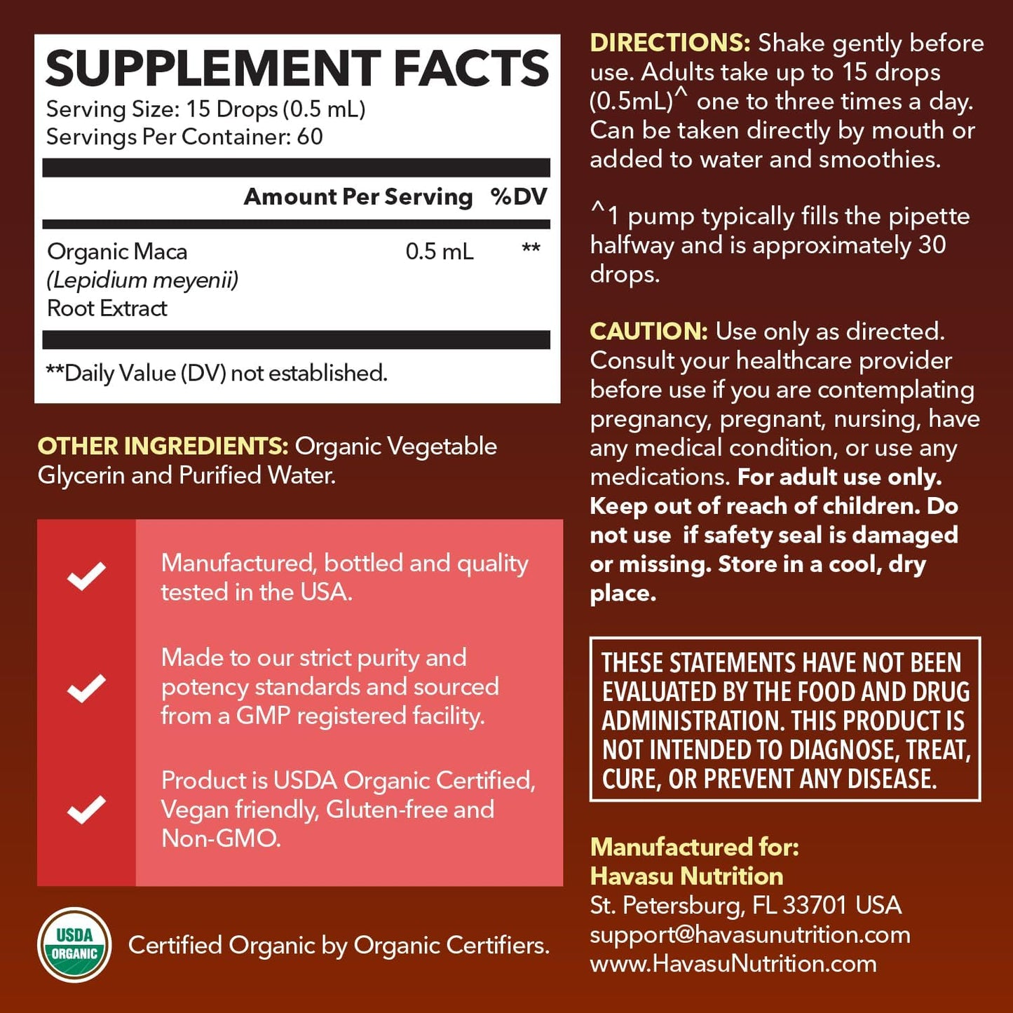 Organic Maca Root Liquid, Unflavored, 1fl oz, Supports Hormone Balance | Organic Maca Root Liquid Drops, Mood, Energy in Women & Men, Lepidium Meyenii to Support Performance & Vitality, Non-GMO
