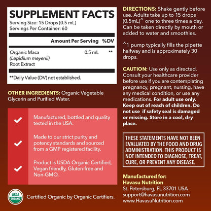 Organic Maca Root Liquid, Unflavored, 1fl oz, Supports Hormone Balance | Organic Maca Root Liquid Drops, Mood, Energy in Women & Men, Lepidium Meyenii to Support Performance & Vitality, Non-GMO
