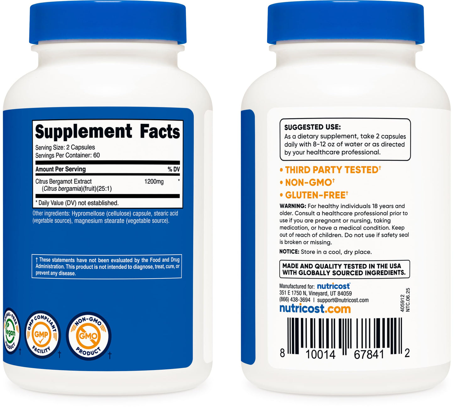 Nutricost Citrus Bergamot Capsules 1,200mg, 120 Capsules, 60 Servings | 25:1 Bergamot Extract, Gluten Free, Vegan, GMO-Free