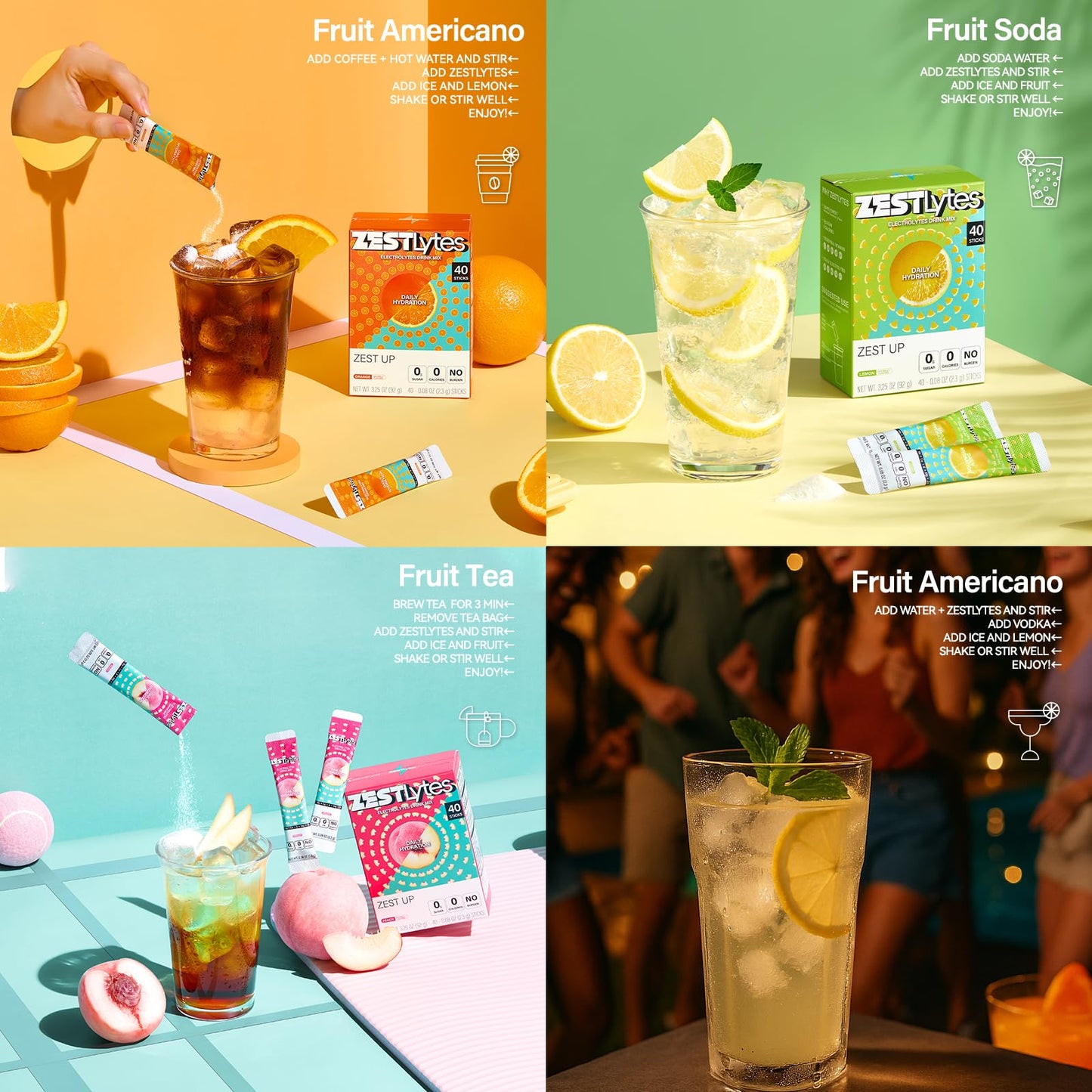 40 Sticks Low Sodium Sugar Free & 0 Calorie Electrolyte Hydration Packets | Lightly Sweet Electrolyte Powder Drink Mix, Liquid Daily IV Flavors Lemon Orange Peach Grapefruit
