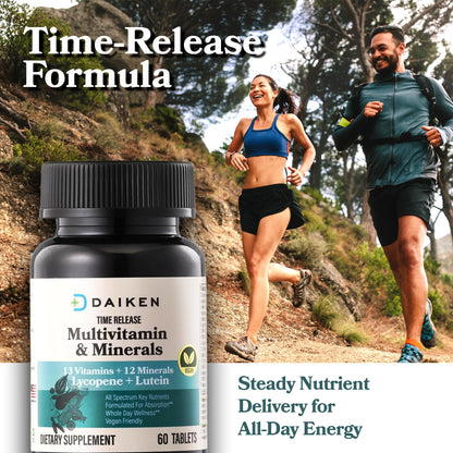 DAIKEN Mini Multivitamin, 60 Tablets, Enhanced with Lutein, Lycopene & Folic Acid, Time Released Multivitamin for Women & Men, Vegan & Easy to Swallow (Pack of 2)