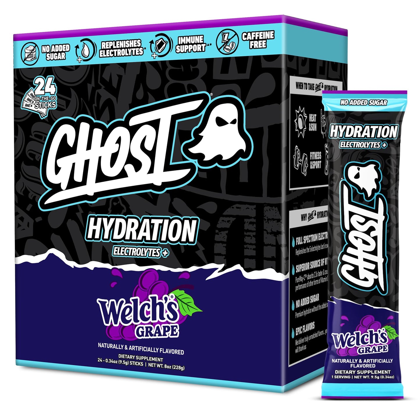 GHOST Hydration Sticks, Electrolyte Powder Packets, Sonic Cherry Limeade - 24 Sugar Free Instant Electrolyte Drink Mix - Caffeine-Free Daily Hydration & Immune Support with Clean Formula