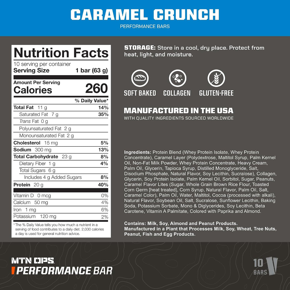 MTN OPS Performance High Protein Bars, Caramel Crunch