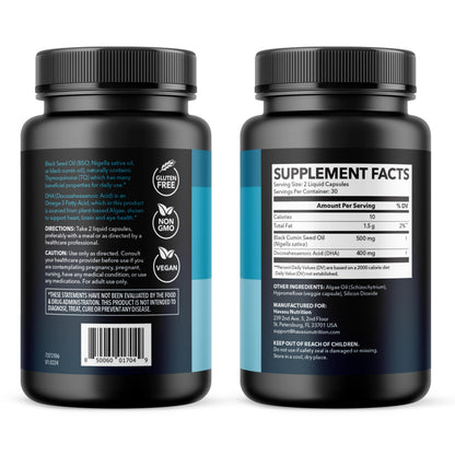 Black Seed Oil Capsules, Vegan, Non-GMO, Cold-Pressed Nigella Sativa, 90ct | 1500mg Per Serving Black Cumin Supplement for Skin Health, Immune Function, and Digestive Health, Unflavored, 30 Servings