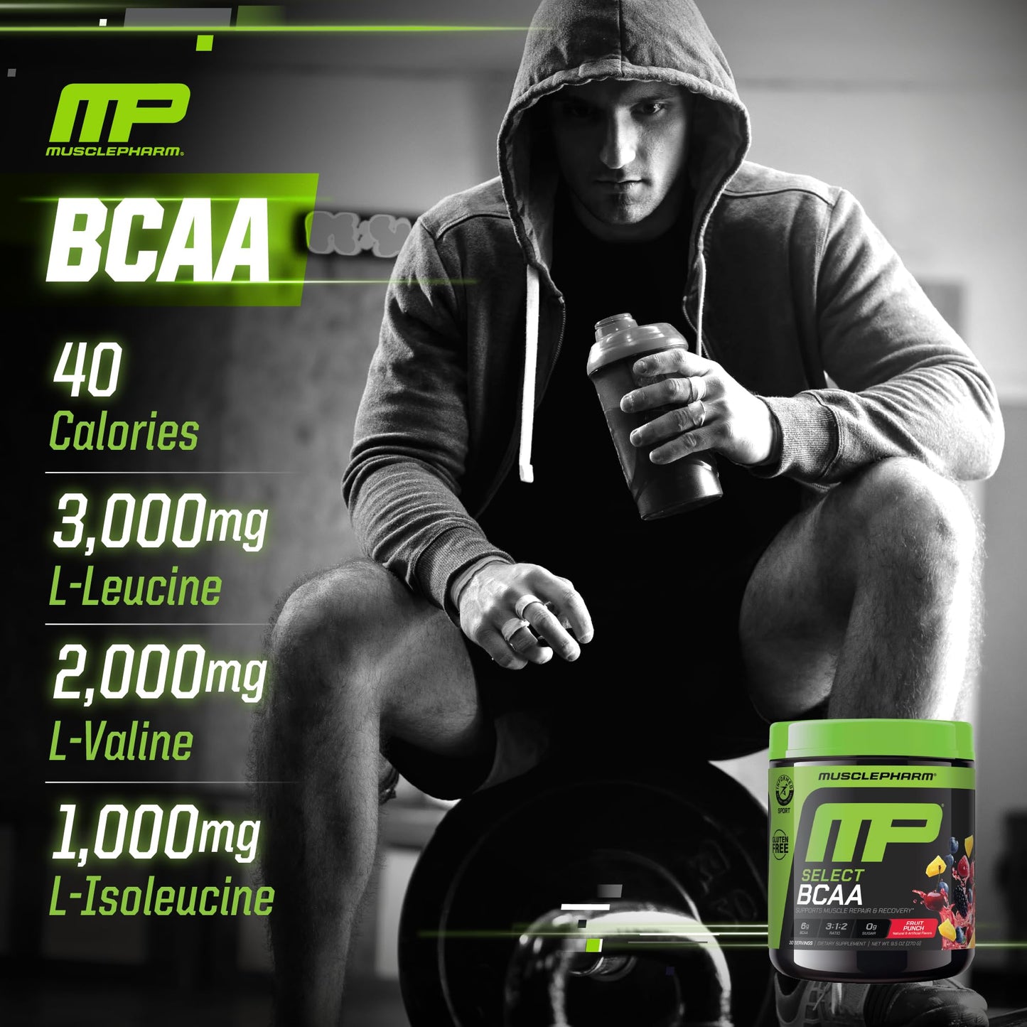 MusclePharm Essentials BCAA Powder, Pre & Post Workout Recovery Drink, Supports Muscle Recovery & Energy, Essential Amino Acids, 30 Serv, Fruit Punch