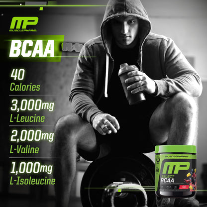 MusclePharm Essentials BCAA Powder, Pre & Post Workout Recovery Drink, Supports Muscle Recovery & Energy, Essential Amino Acids, 30 Serv, Fruit Punch