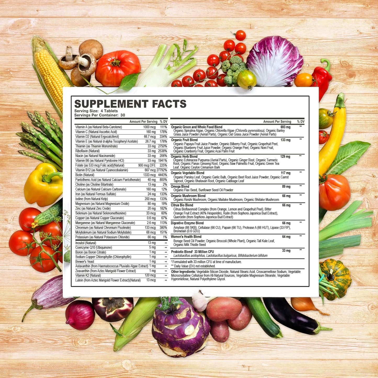 Wholesome Wellness Food Multivitamin for Women - Natural Multi Vitamins, Minerals, Organic Extracts + Probiotics 100 Billion CFU Probiotics for Adults Bundle